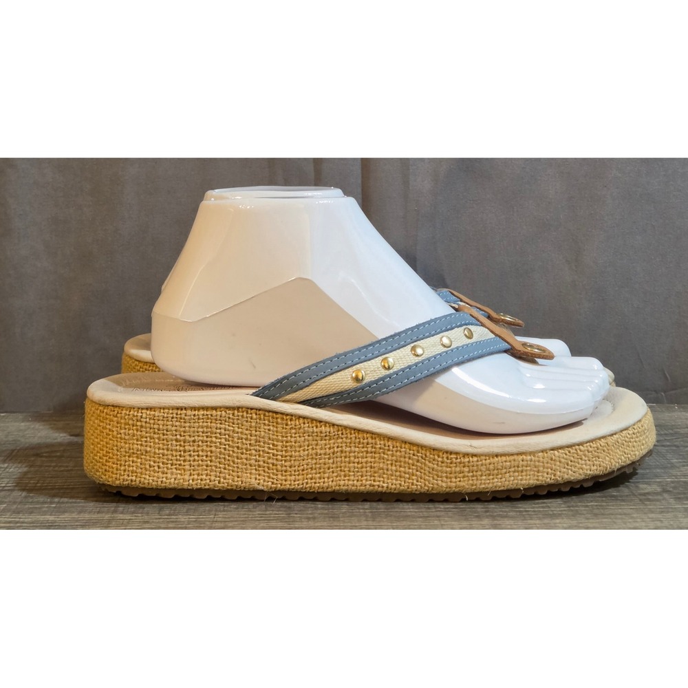 Margaritaville Kaia Wedge Espadrille Flip Flops Women's Size 9 Cream Blue